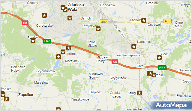 mapa Młodawin Dolny, Młodawin Dolny na mapie Targeo