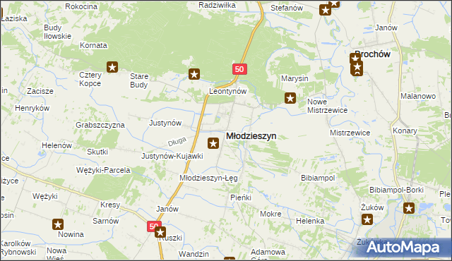 mapa Młodzieszyn, Młodzieszyn na mapie Targeo
