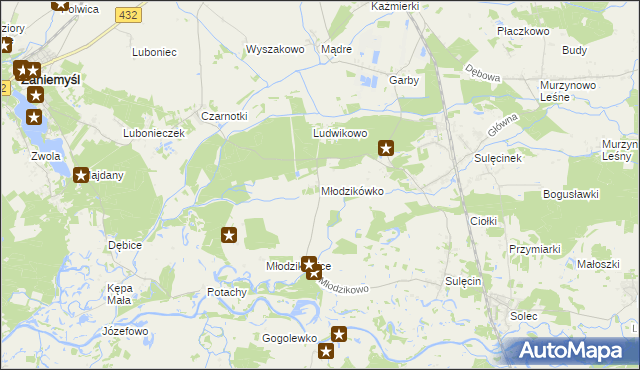 mapa Młodzikówko, Młodzikówko na mapie Targeo