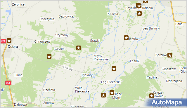 mapa Młyny Piekarskie, Młyny Piekarskie na mapie Targeo