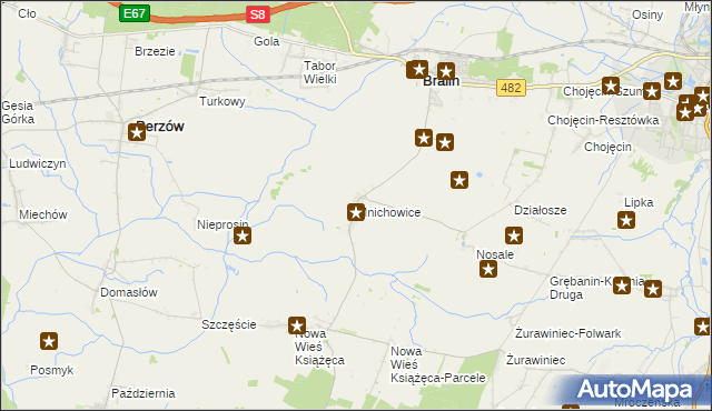 mapa Mnichowice gmina Bralin, Mnichowice gmina Bralin na mapie Targeo
