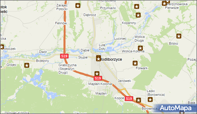 mapa Modliborzyce powiat janowski, Modliborzyce powiat janowski na mapie Targeo