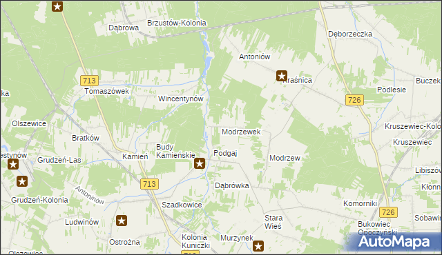 mapa Modrzewek gmina Opoczno, Modrzewek gmina Opoczno na mapie Targeo