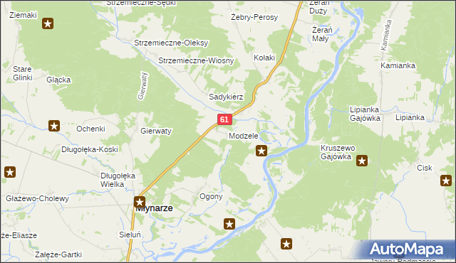mapa Modzele gmina Młynarze, Modzele gmina Młynarze na mapie Targeo