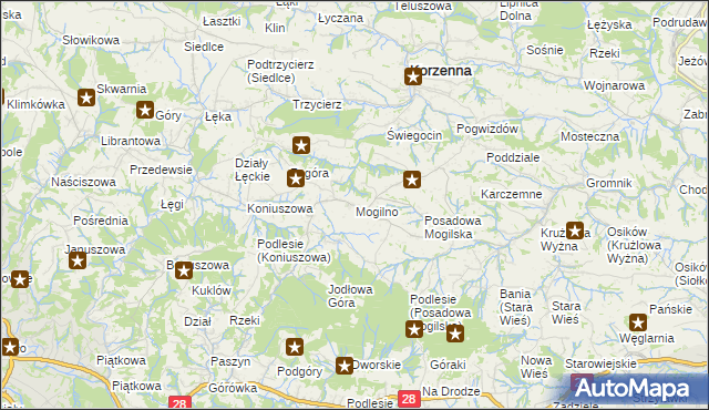 mapa Mogilno gmina Korzenna, Mogilno gmina Korzenna na mapie Targeo