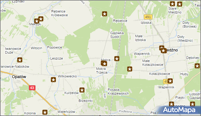 mapa Mokra gmina Miedźno, Mokra gmina Miedźno na mapie Targeo