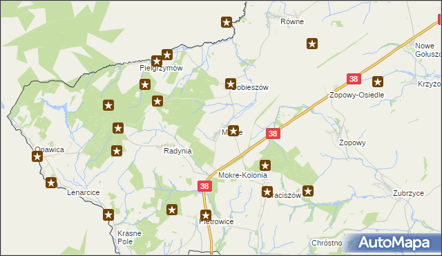 mapa Mokre gmina Głubczyce, Mokre gmina Głubczyce na mapie Targeo