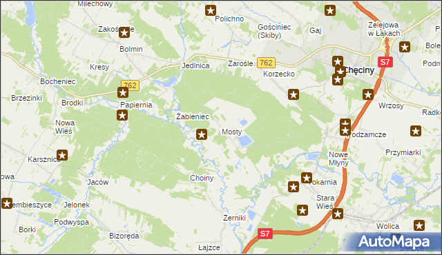 mapa Mosty gmina Chęciny, Mosty gmina Chęciny na mapie Targeo