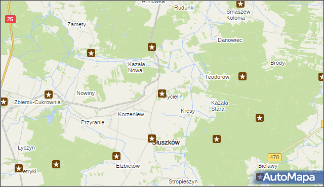 mapa Mycielin powiat kaliski, Mycielin powiat kaliski na mapie Targeo