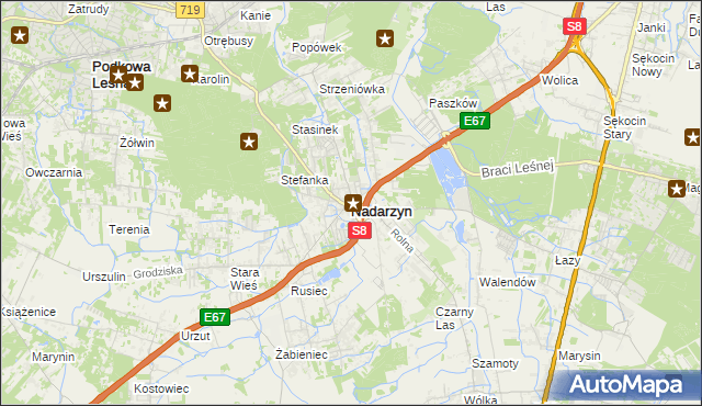 mapa Nadarzyn powiat pruszkowski, Nadarzyn powiat pruszkowski na mapie Targeo