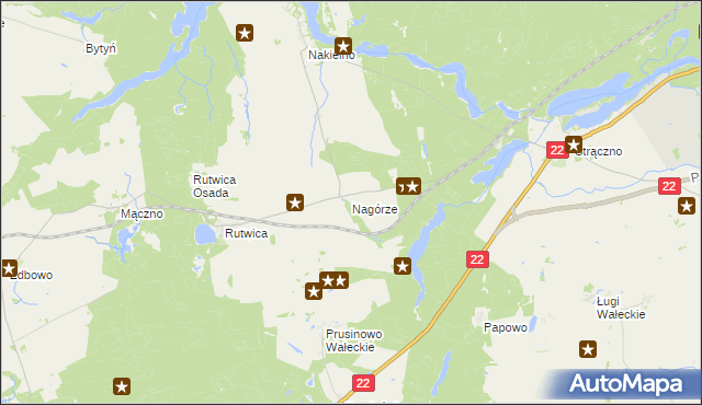 mapa Nagórze gmina Wałcz, Nagórze gmina Wałcz na mapie Targeo