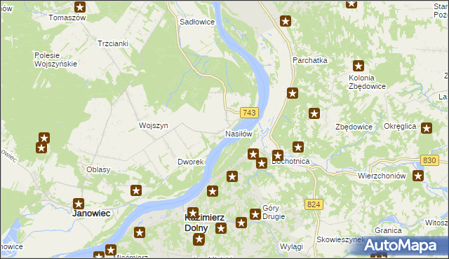 mapa Nasiłów gmina Janowiec, Nasiłów gmina Janowiec na mapie Targeo