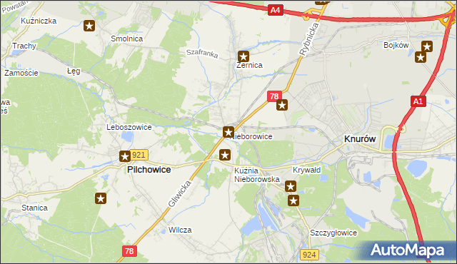 mapa Nieborowice, Nieborowice na mapie Targeo