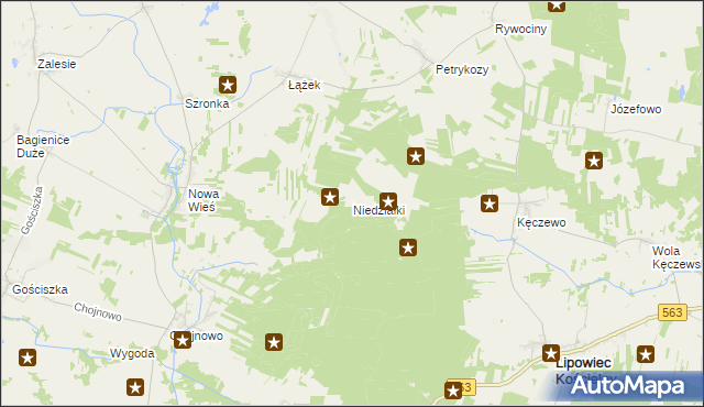 mapa Niedziałki gmina Kuczbork-Osada, Niedziałki gmina Kuczbork-Osada na mapie Targeo