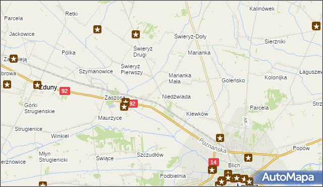 mapa Niedźwiada gmina Łowicz, Niedźwiada gmina Łowicz na mapie Targeo