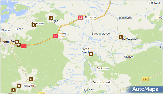 mapa Nowa Kuźnia gmina Radwanice, Nowa Kuźnia gmina Radwanice na mapie Targeo