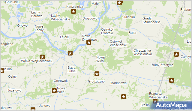 mapa Nowa Wieś gmina Długosiodło, Nowa Wieś gmina Długosiodło na mapie Targeo