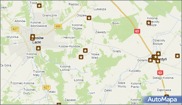 mapa Nowa Wieś gmina Kosów Lacki, Nowa Wieś gmina Kosów Lacki na mapie Targeo