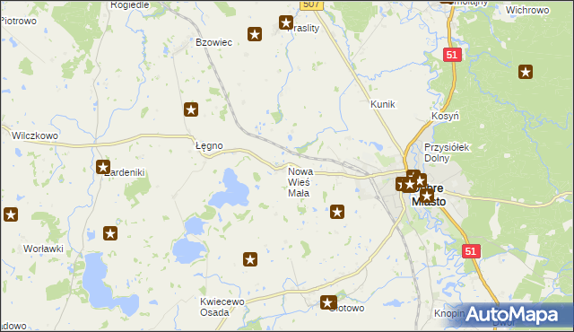 mapa Nowa Wieś Mała gmina Dobre Miasto, Nowa Wieś Mała gmina Dobre Miasto na mapie Targeo