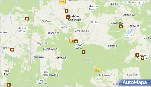 mapa Nowa Wola gmina Grabów nad Pilicą, Nowa Wola gmina Grabów nad Pilicą na mapie Targeo