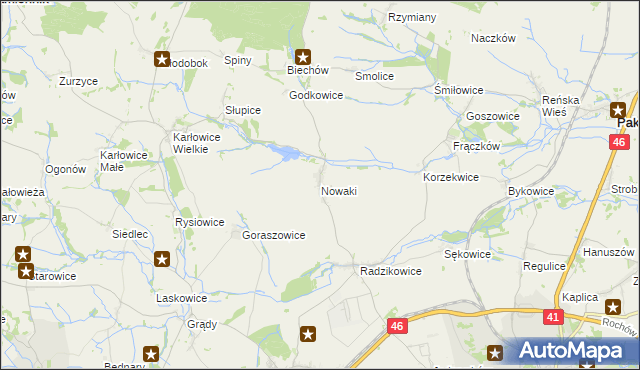 mapa Nowaki gmina Pakosławice, Nowaki gmina Pakosławice na mapie Targeo