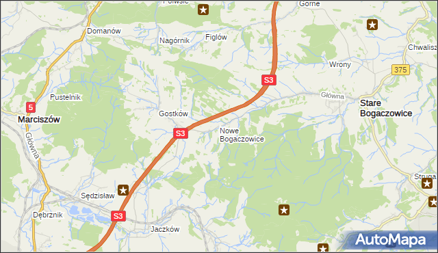 mapa Nowe Bogaczowice, Nowe Bogaczowice na mapie Targeo