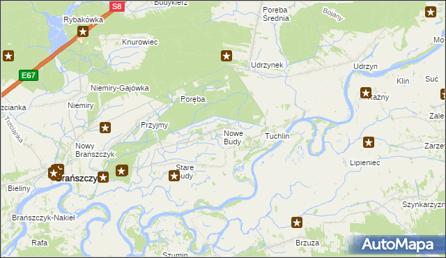 mapa Nowe Budy gmina Brańszczyk, Nowe Budy gmina Brańszczyk na mapie Targeo