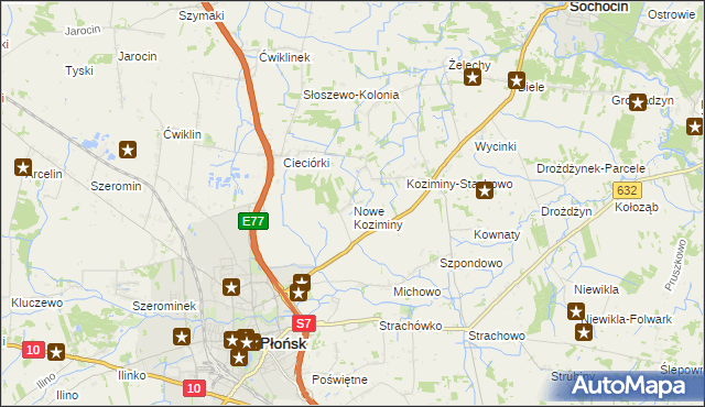 mapa Nowe Koziminy, Nowe Koziminy na mapie Targeo