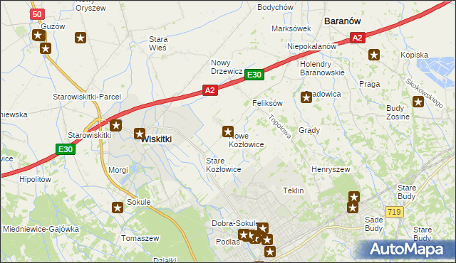 mapa Nowe Kozłowice, Nowe Kozłowice na mapie Targeo