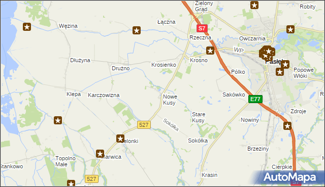 mapa Nowe Kusy, Nowe Kusy na mapie Targeo