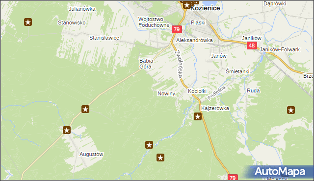 mapa Nowiny gmina Kozienice, Nowiny gmina Kozienice na mapie Targeo
