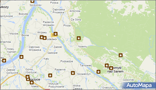 mapa Nowiny gmina Radomyśl nad Sanem, Nowiny gmina Radomyśl nad Sanem na mapie Targeo