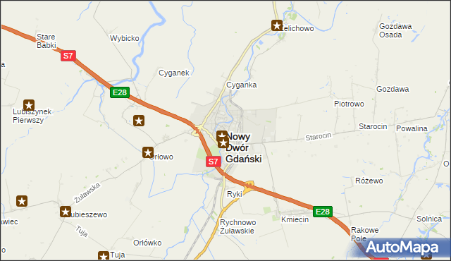 mapa Nowy Dwór Gdański, Nowy Dwór Gdański na mapie Targeo
