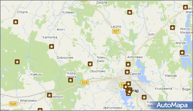 mapa Nowy Dwór gmina Morąg, Nowy Dwór gmina Morąg na mapie Targeo