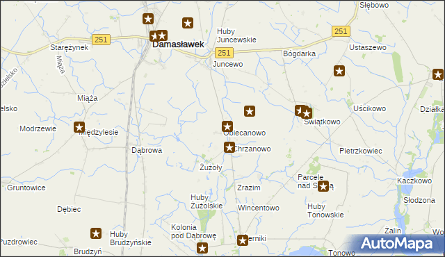 mapa Obiecanowo gmina Janowiec Wielkopolski, Obiecanowo gmina Janowiec Wielkopolski na mapie Targeo