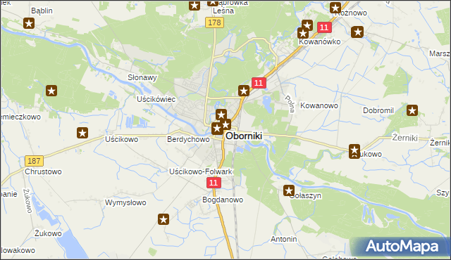 mapa Oborniki, Oborniki na mapie Targeo