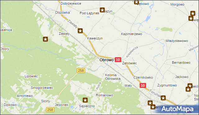 mapa Obrowo powiat toruński, Obrowo powiat toruński na mapie Targeo