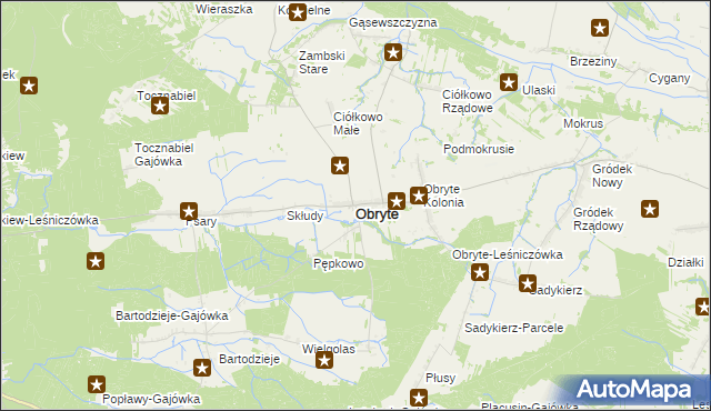 mapa Obryte powiat pułtuski, Obryte powiat pułtuski na mapie Targeo
