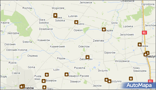 mapa Odechów gmina Grabów, Odechów gmina Grabów na mapie Targeo