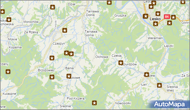mapa Olchowa gmina Zagórz, Olchowa gmina Zagórz na mapie Targeo