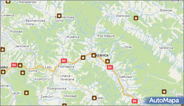 mapa Olszanica powiat leski, Olszanica powiat leski na mapie Targeo