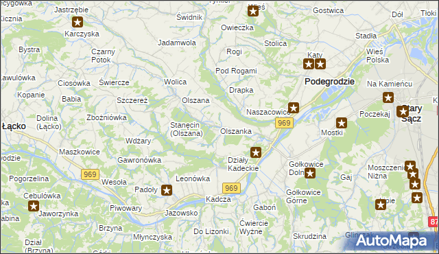 mapa Olszanka gmina Podegrodzie, Olszanka gmina Podegrodzie na mapie Targeo