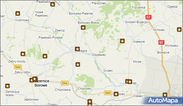 mapa Olszewiec gmina Czernice Borowe, Olszewiec gmina Czernice Borowe na mapie Targeo