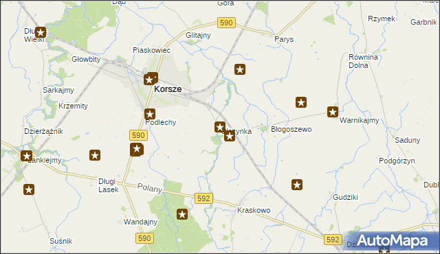 mapa Olszynka gmina Korsze, Olszynka gmina Korsze na mapie Targeo