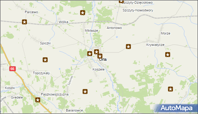 mapa Orla powiat bielski, Orla powiat bielski na mapie Targeo