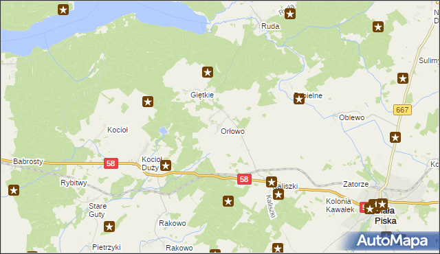 mapa Orłowo gmina Biała Piska, Orłowo gmina Biała Piska na mapie Targeo