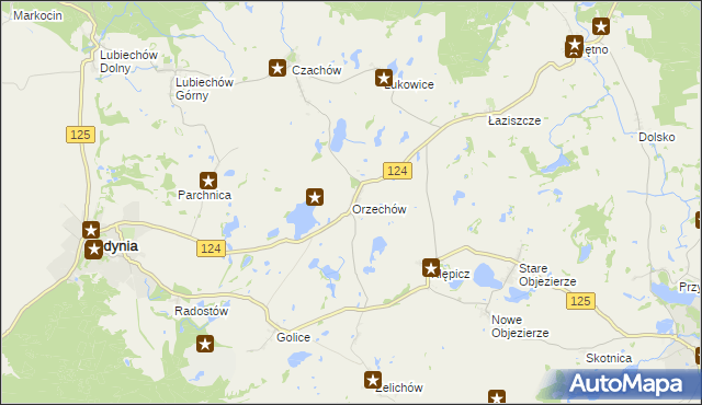 mapa Orzechów gmina Cedynia, Orzechów gmina Cedynia na mapie Targeo