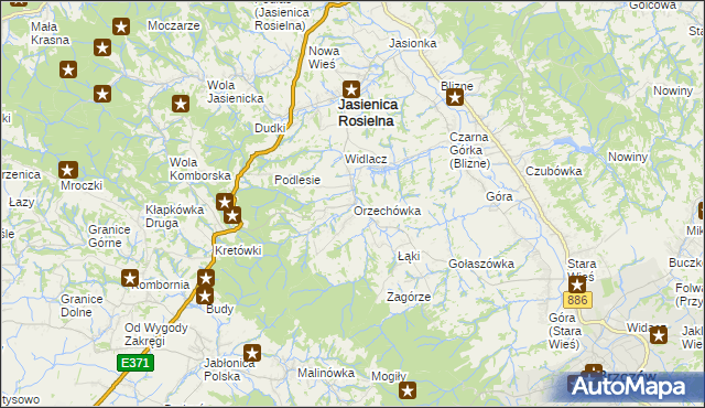mapa Orzechówka gmina Jasienica Rosielna, Orzechówka gmina Jasienica Rosielna na mapie Targeo