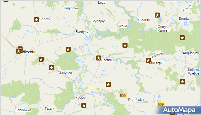 mapa Osetnik gmina Orneta, Osetnik gmina Orneta na mapie Targeo