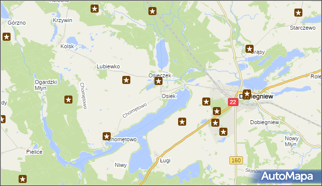 mapa Osiek gmina Dobiegniew, Osiek gmina Dobiegniew na mapie Targeo